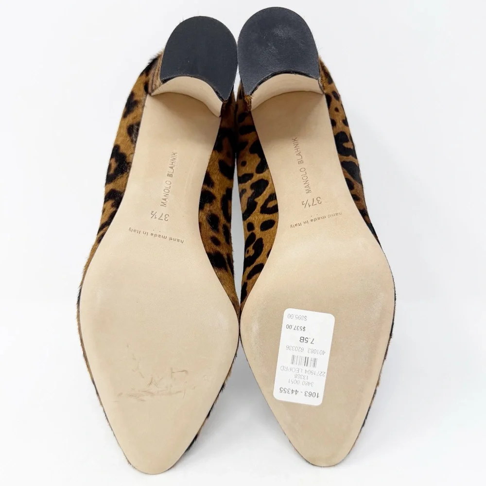 Manolo Blahnik Tucciototo Leopard Calf Hair Pumps Womens Size EU 37.5